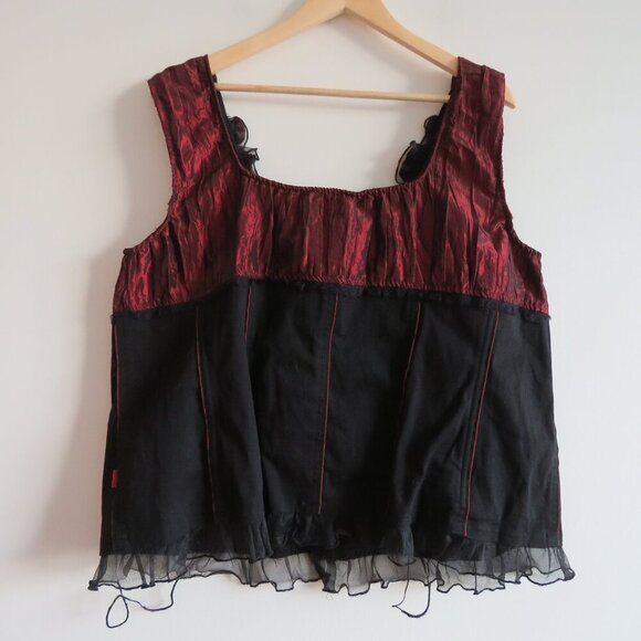 TRIPP NYC Vintage Y2K Steampunk Goth Pirate Lace Corset Top Black Metallic Red - Picture 9 of 16
